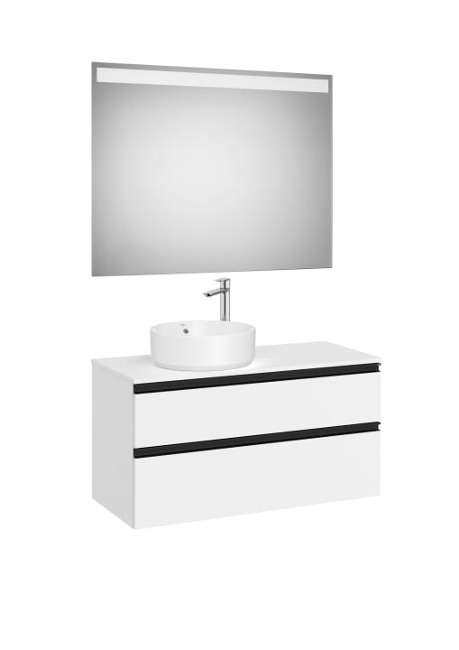 Pack (meuble 2 tiroirs pour vasque à gauche + miroir LED)